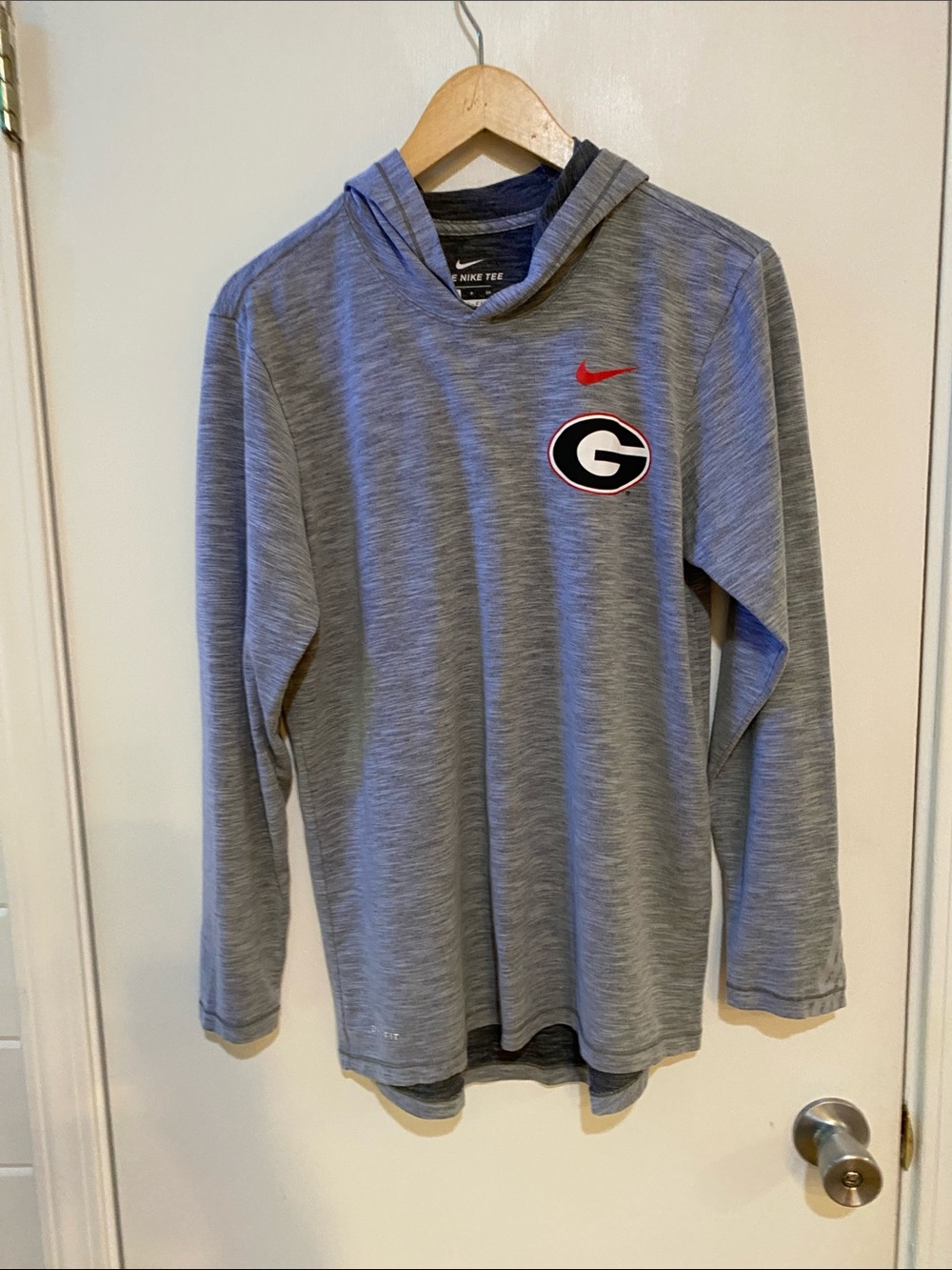 Nike Gray Georgia Bulldogs Hooded Long Sleeve with Red Swoosh